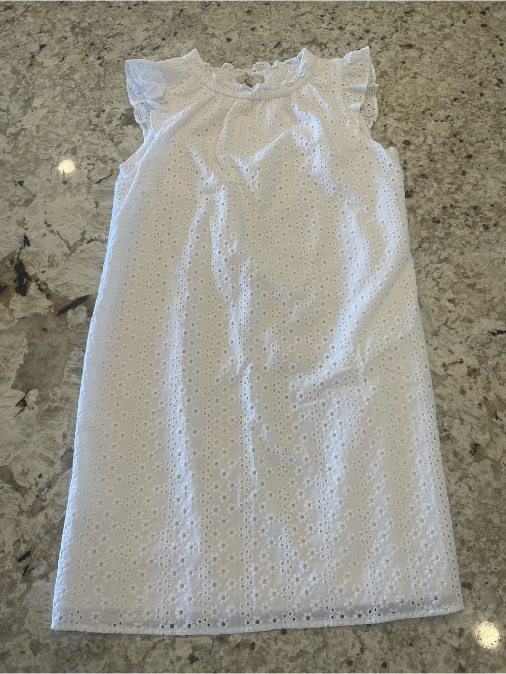 Ann Taylor Loft White Eyelet Cotton Dress Sleeveless Ruffle Summer Vacation MP